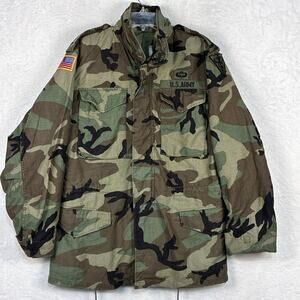 VTG M65 Cold Weather Field Coat Mens S Long Woodland ERDL Camo Army 3rd Medical